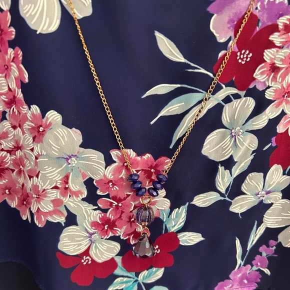 NWOT Floral Navy Dress with Sheer Floral Overlay, Cape Style & Perfect Details - Picture 11 of 12